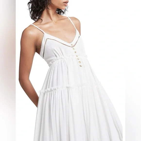 NWT AJE White Maxi summer Dress with gold buttons size 4 - Picture 3 of 7